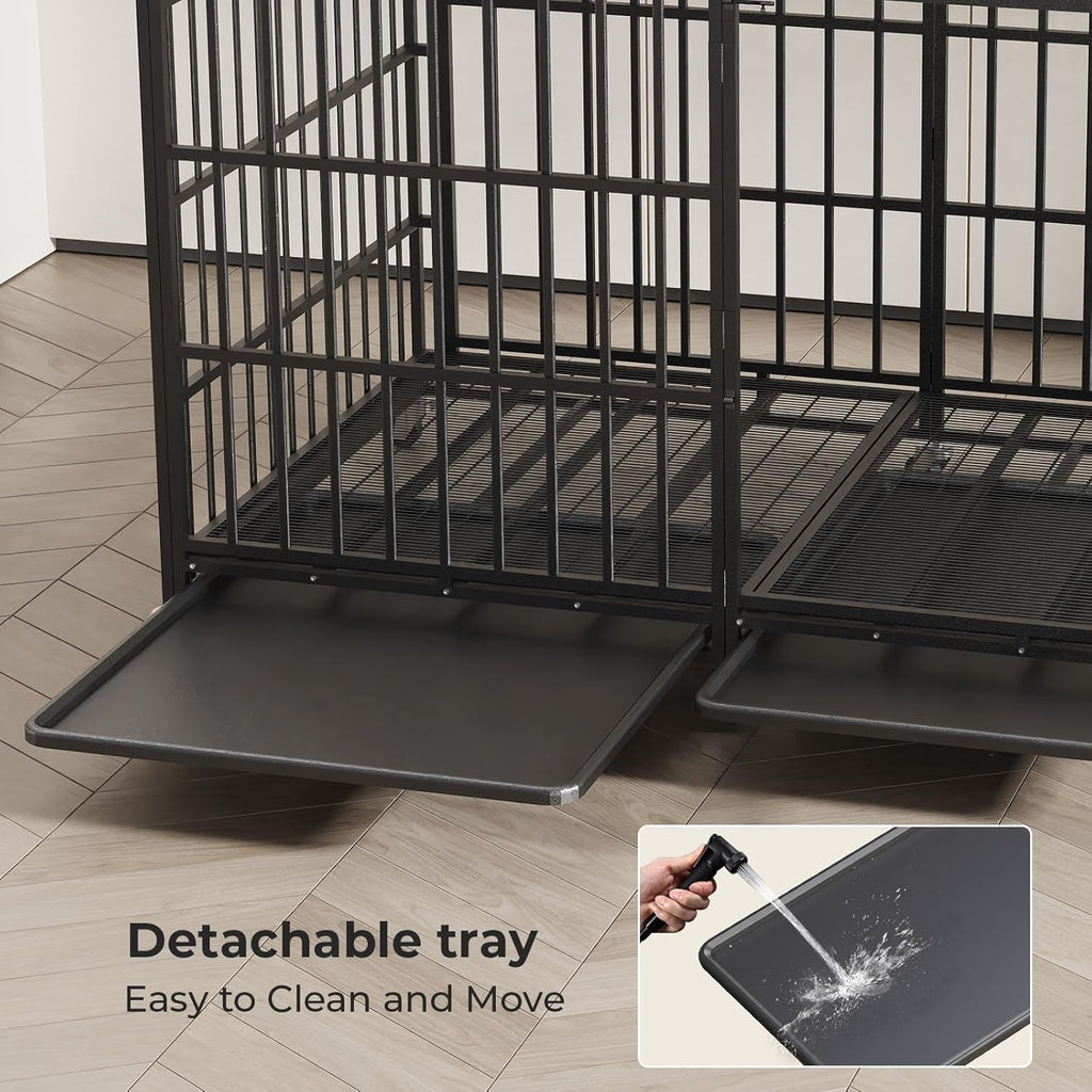 60 Inch Heavy Duty Indestructible Dog Crate Steel Escape Proof, Indoor Double Door High Anxiety Cage, Kennel with Wheels,Removable Tray,Extra Large XL XXL XXXL