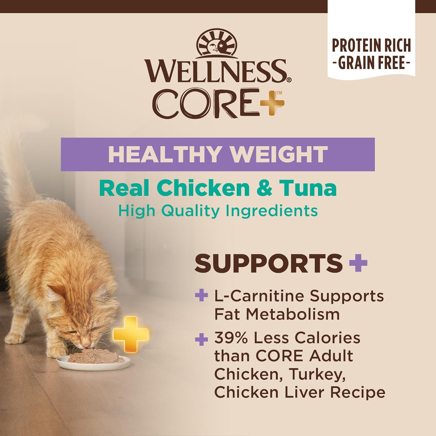 Wellness CORE+ Healthy Weight Pate Adult Wet Cat Food, Natural, Protein-Rich, Grain Free, 2.8 Ounce, 12 Pack (Chicken & Tuna)