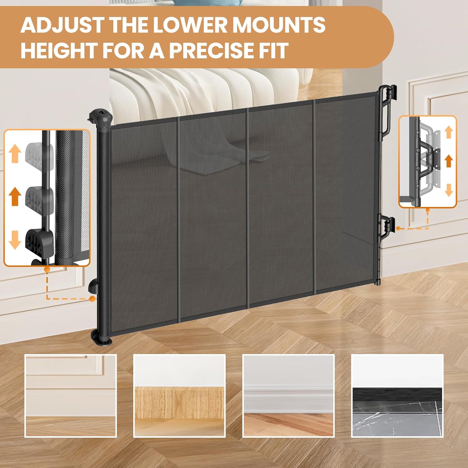 Reinforced Retractable Baby Gate or Mesh Dog Gate,Easy to Use for Stairs, Doorways, Hallways, Indoor, Outdoor, Wide Pet Gate 33.5" Tall, Extends to 45" Wide, Black