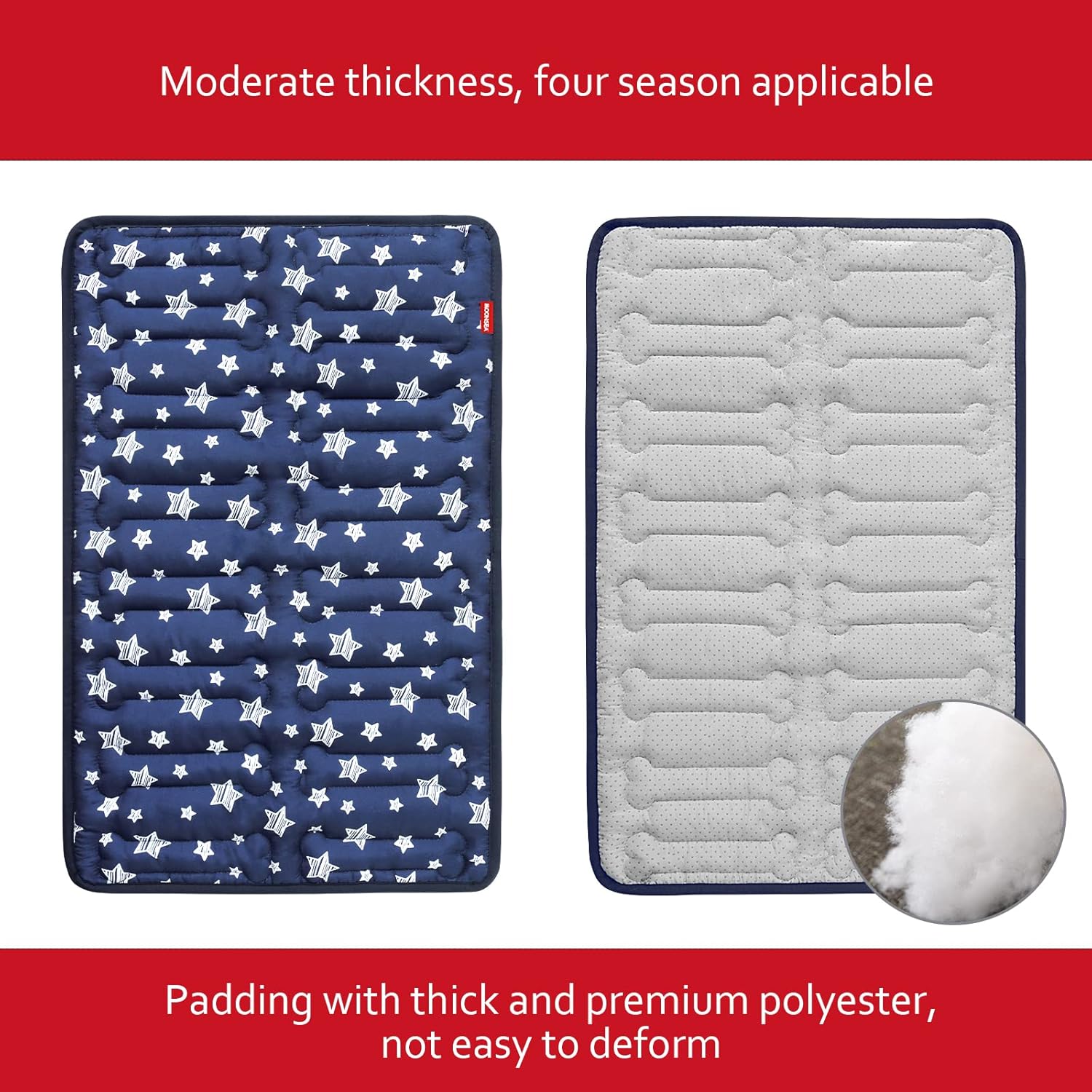 Dog Crate Mat (30" X 19"), Soft Dog Bed Mat with Cute Prints, Personalized Crate Pad, Anti-Slip Bottom, Machine Washable Kennel Pad, Navy