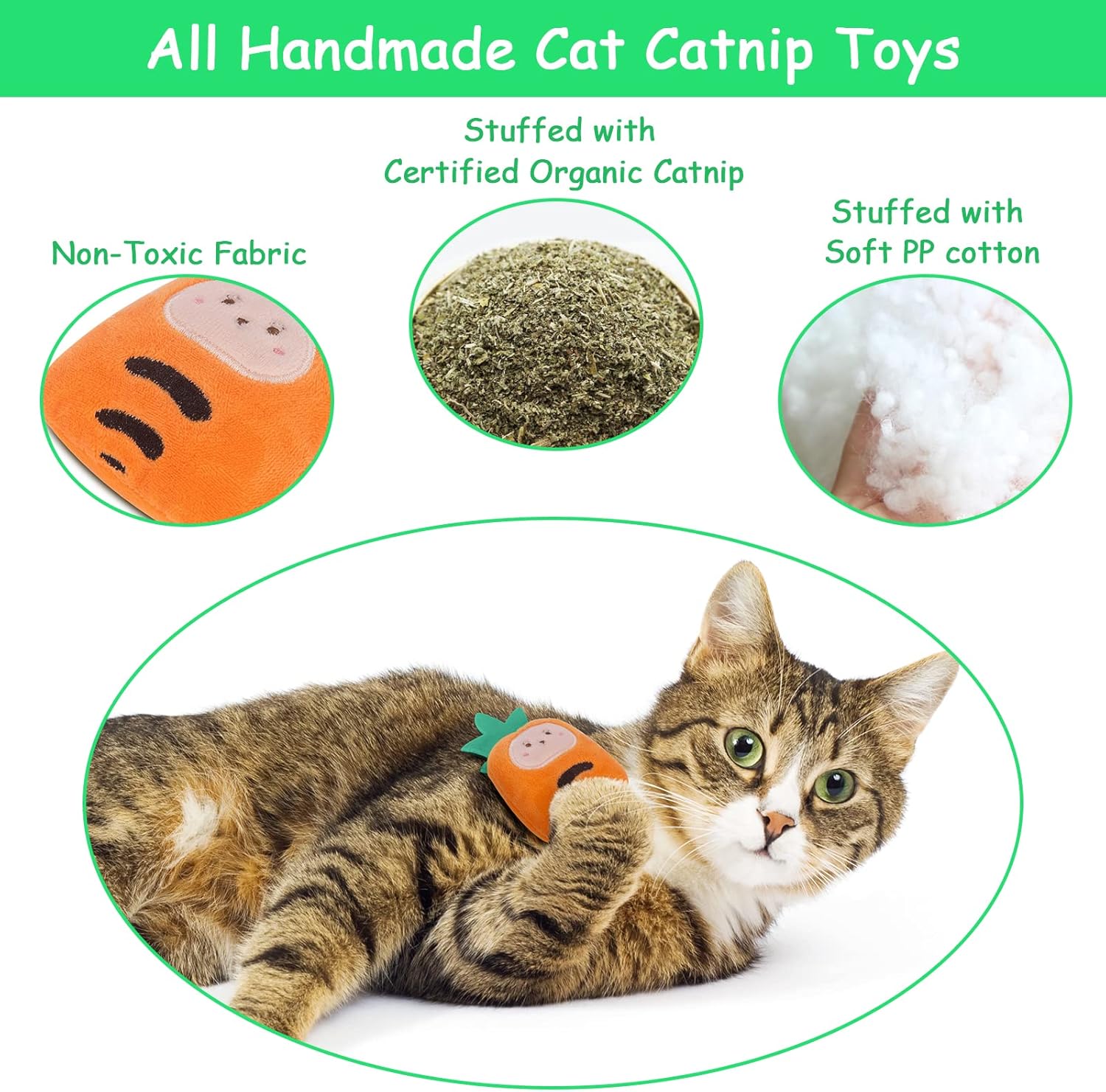 Cat Toys Pineapple with Natural Catnip Inside, Interactive Catnip Toys for Indoor Cats Kitten Kicker, Dental Kitty Chew Toy 6 Pack