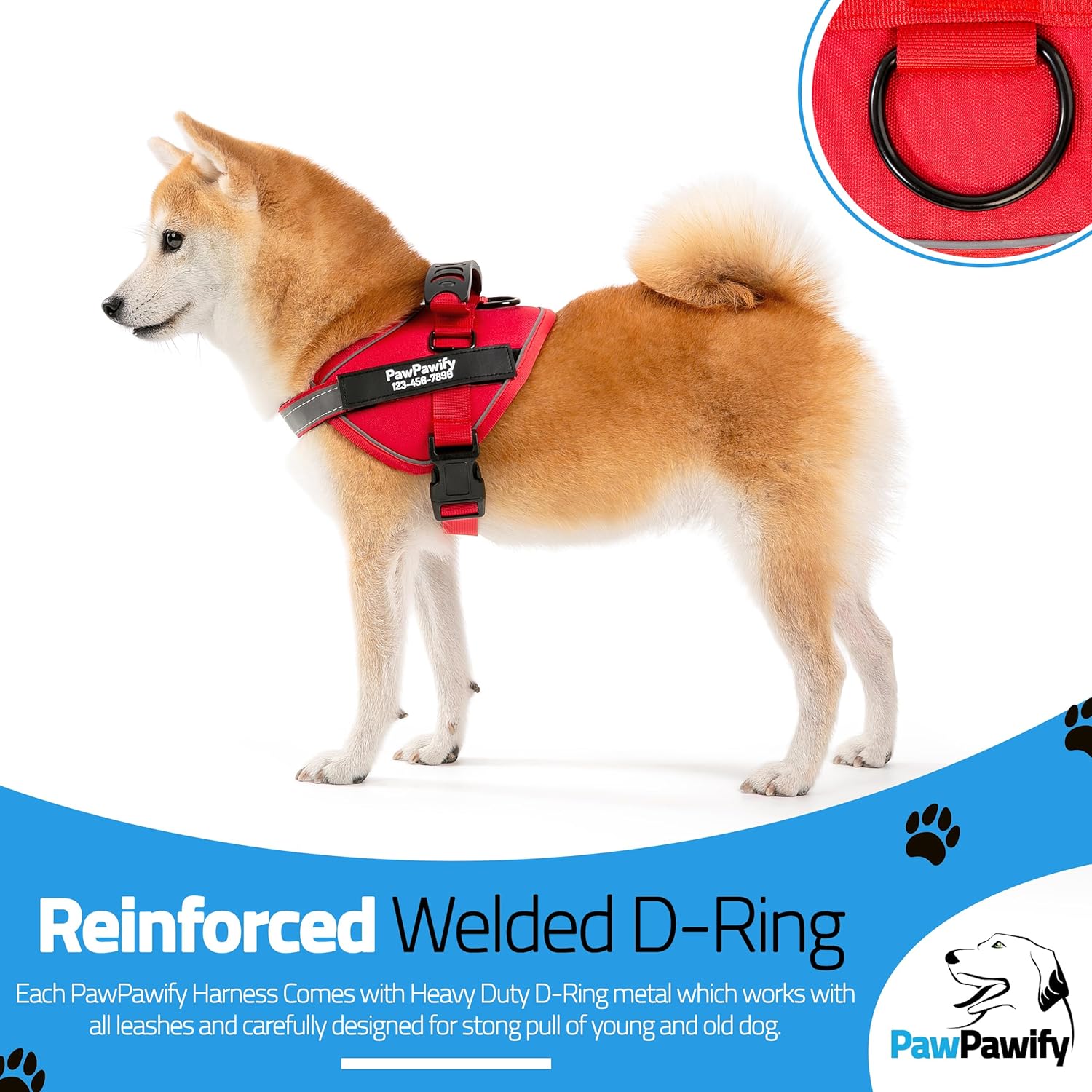 PawPawify Custom No Pull Dog Harness with Name and Phone Number, Heavy Duty Personalized Pet Vest to Prevent Tugging, Pulling, or Choking, Training and Walking (New Red, XS (5-9LBS))