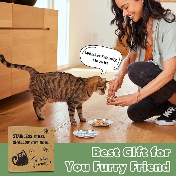 6-Pack Stainless Steel Cat Food Bowls, Shallow Whisker-Friendly Non-Slip - Image 6