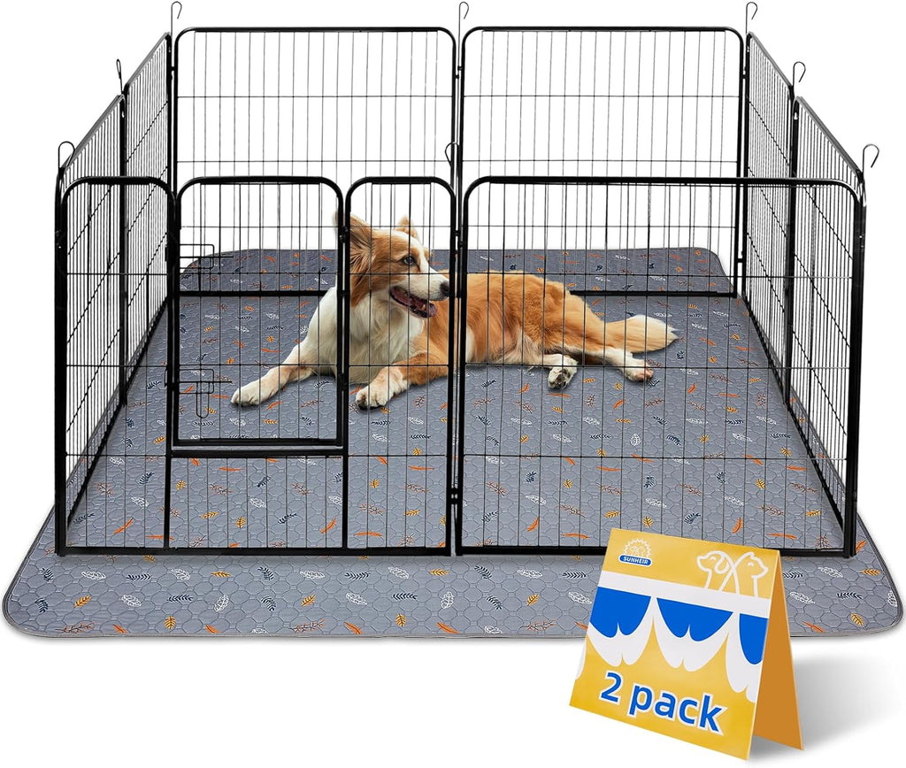 Sunheir Washable Pee Pads for Dogs Extra Large 36" x 48" 2-Pack Reusable Puppy Pads Pet Training Pads, Whelping Pad, Non-Slip Protects Against Urine Leakage (Leaves - Light Grey, 36x48)