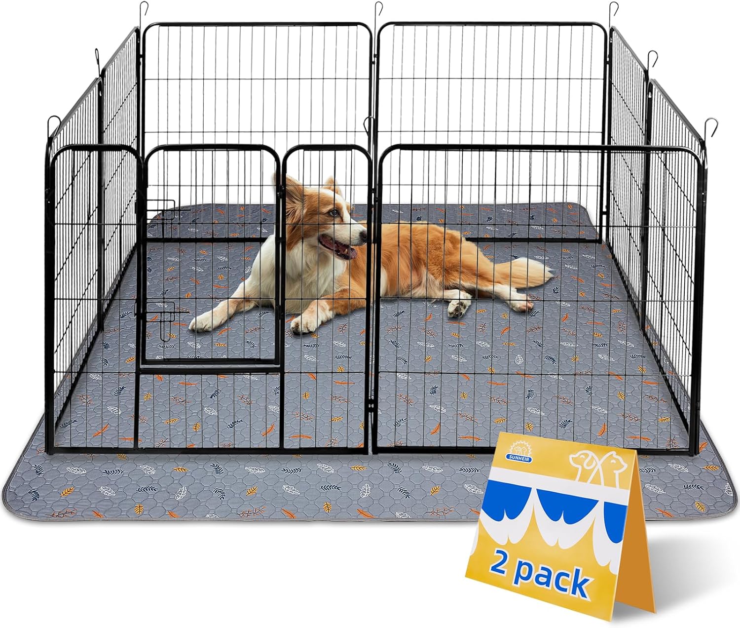Sunheir Washable Pee Pads for Dogs Extra Large 36" x 48" 2-Pack Reusable Puppy Pads Pet Training Pads, Whelping Pad, Non-Slip Protects Against Urine Leakage (Leaves - Light Grey, 36x48)