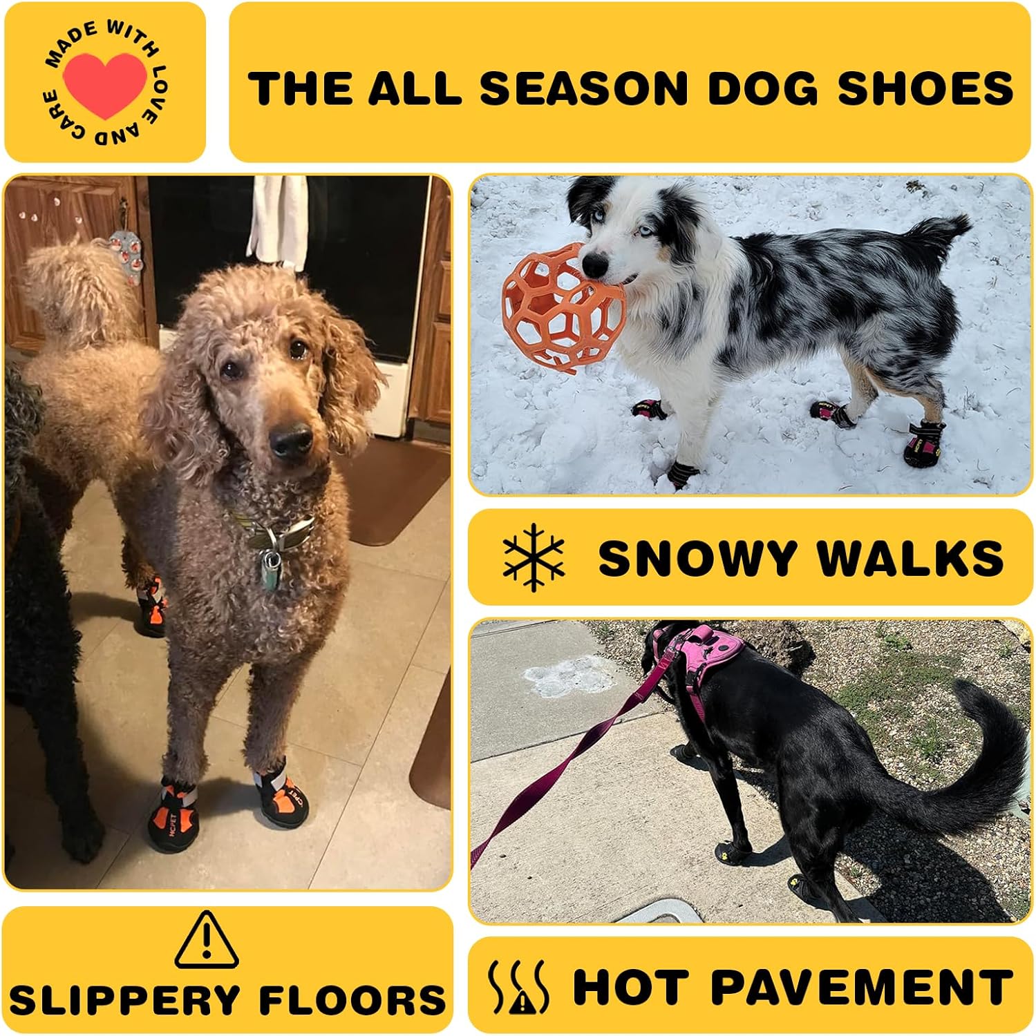 Hcpet Dog Shoes, Dog Boots for Small Dogs, Waterproof Medium Dog Booties Paw Protector for Summer Hot Pavement, Winter Snowy Day, Outdoor Walking, Indoor Hardfloors Anti Slip Sole Black Size 3