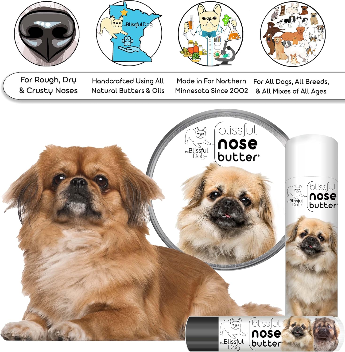 The Blissful Dog Tibetan Spaniel Unscented Nose Butter - Dog Nose Butter, 4 Ounce