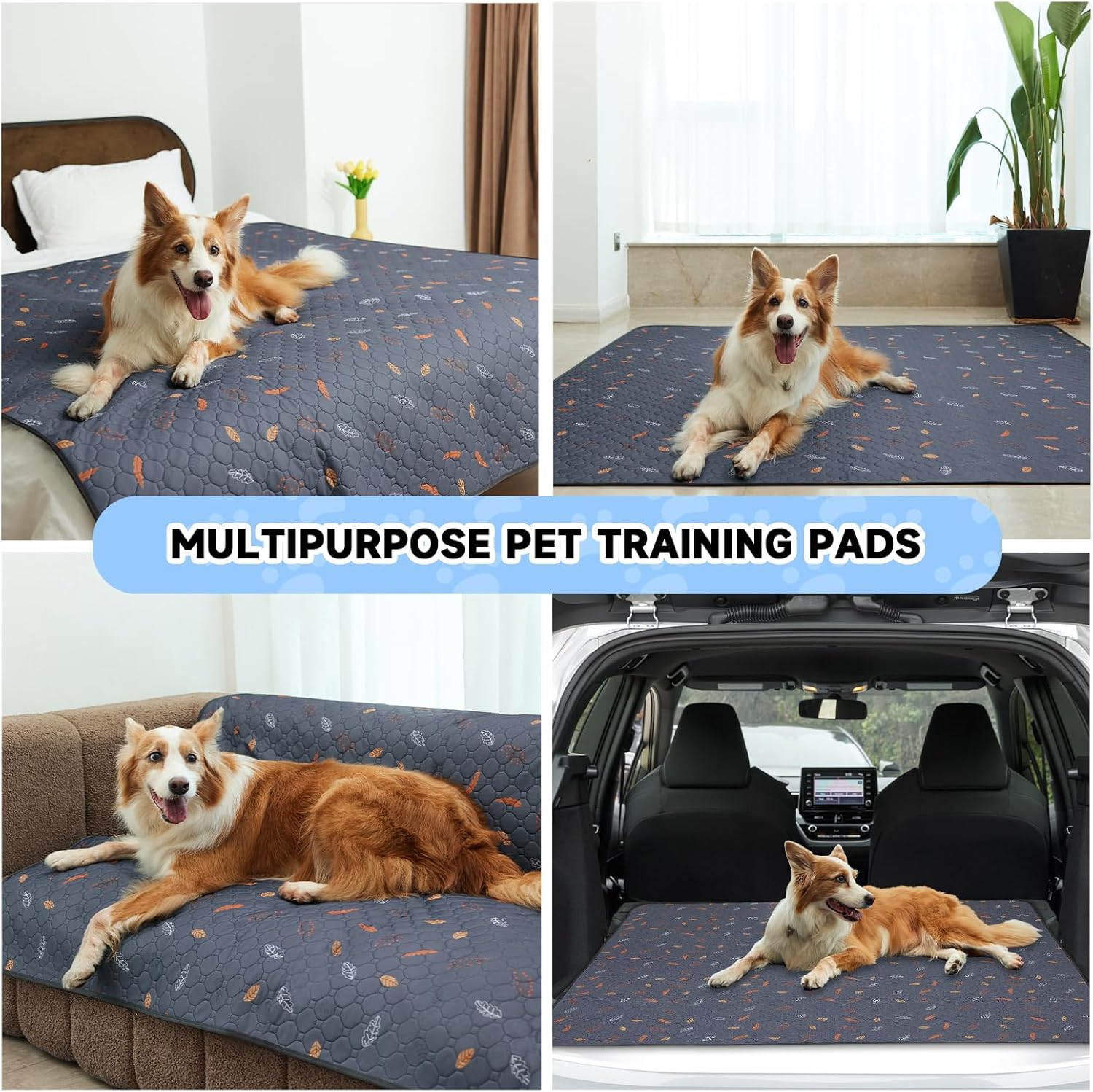Sunheir Washable Pee Pads for Dogs 2-Pack Reusable Puppy Pads Pet Training Pads, Waterproof Dog Pee Pads for Crate, Whelping Pad, Non-Slip Protects Against Urine Leakage (Leaves - Pink, 31x36)