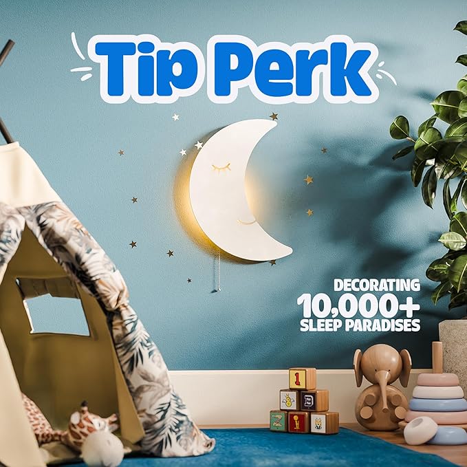 Tip perk Moon Lamp for Baby Nursery - Floating Moon Wall Lamp for Nursery | Cute Floating Moon Lamp for Kids Bedroom | Battery-Operated Hanging Night Lights | Cordless Moon Lights for Bedroom