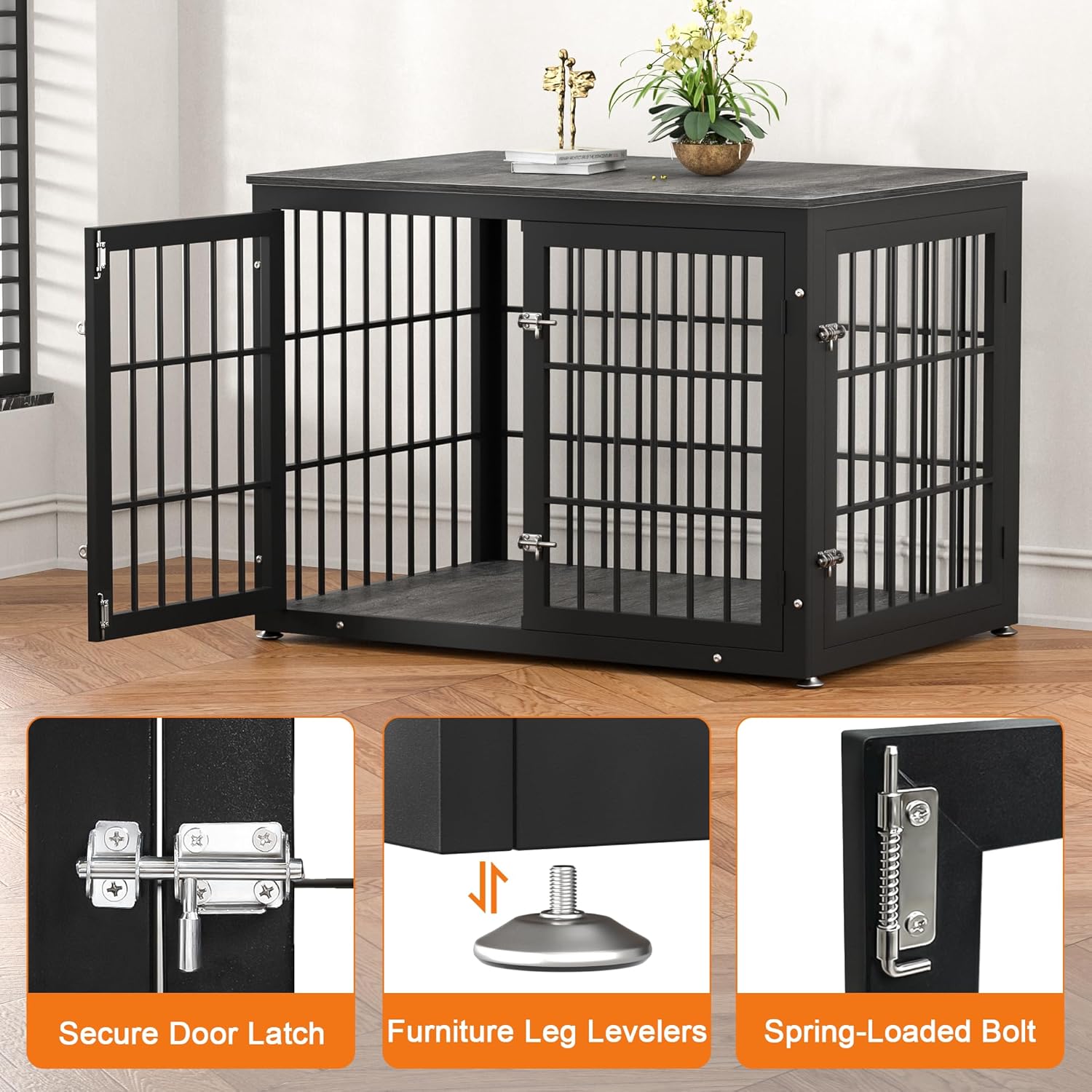 42 Inch Heavy Duty Dog Crate Furniture for Large and Medium Dogs, Decorative Pet House End Table, Wooden Cage Kennel Furniture Indoor, Gray