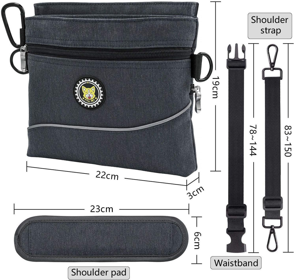 Viklluyr Dog Treat Pouch with Magnetic Closure, 2 Zip Pockets, Removable Inner Pocket, Padded Shoulder Strap, Perfect Food Bag for Agility Training - Including Carabiner