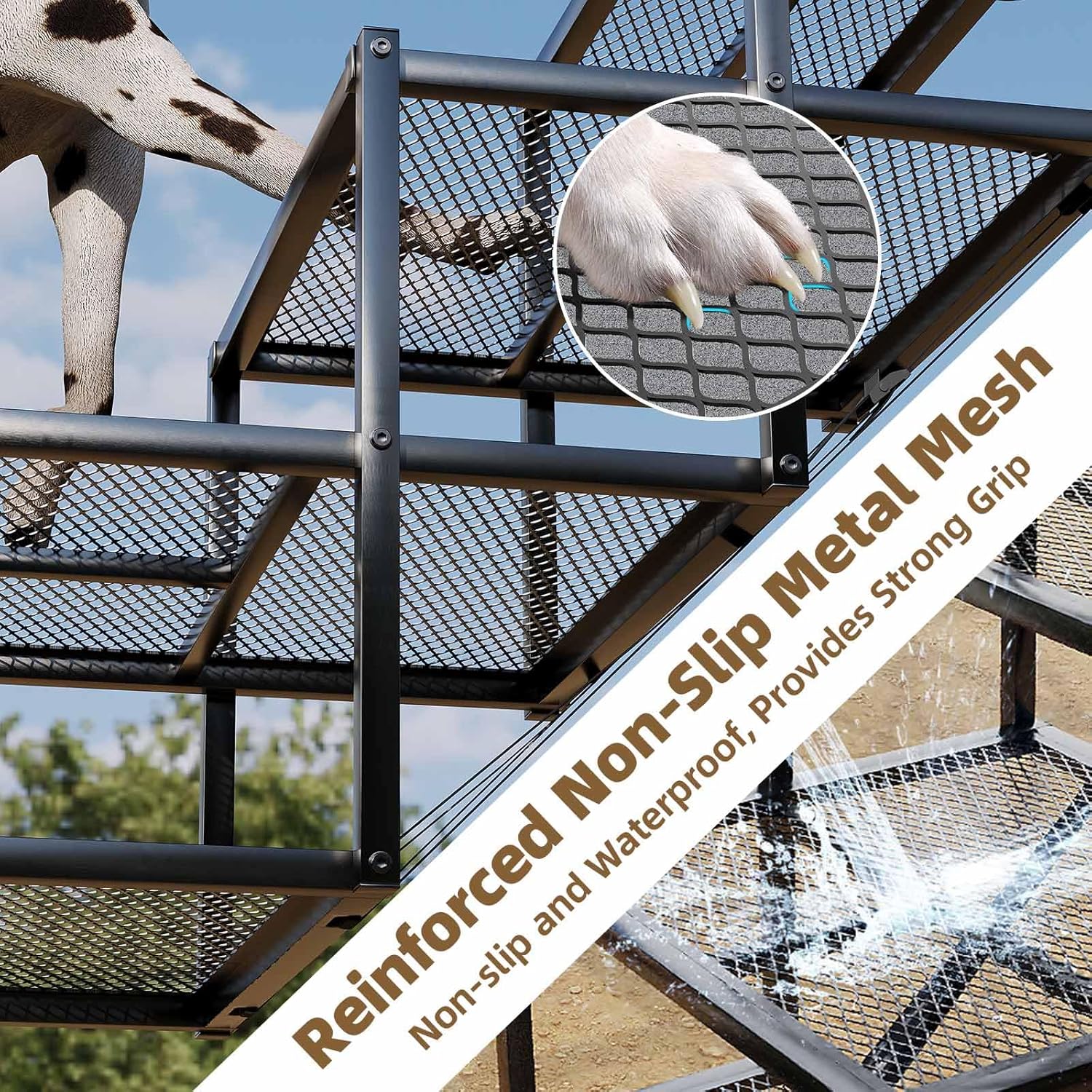 Dog Stairs for Large Dogs, Linvivon Extra Wide 20" Dog Steps with Non-Slip Surface and Reflective Strips, Outdoor Foldable Dog Ramp for Stairs, Car, Truck and SUV, Supports Up to 400LBS, 5 Steps