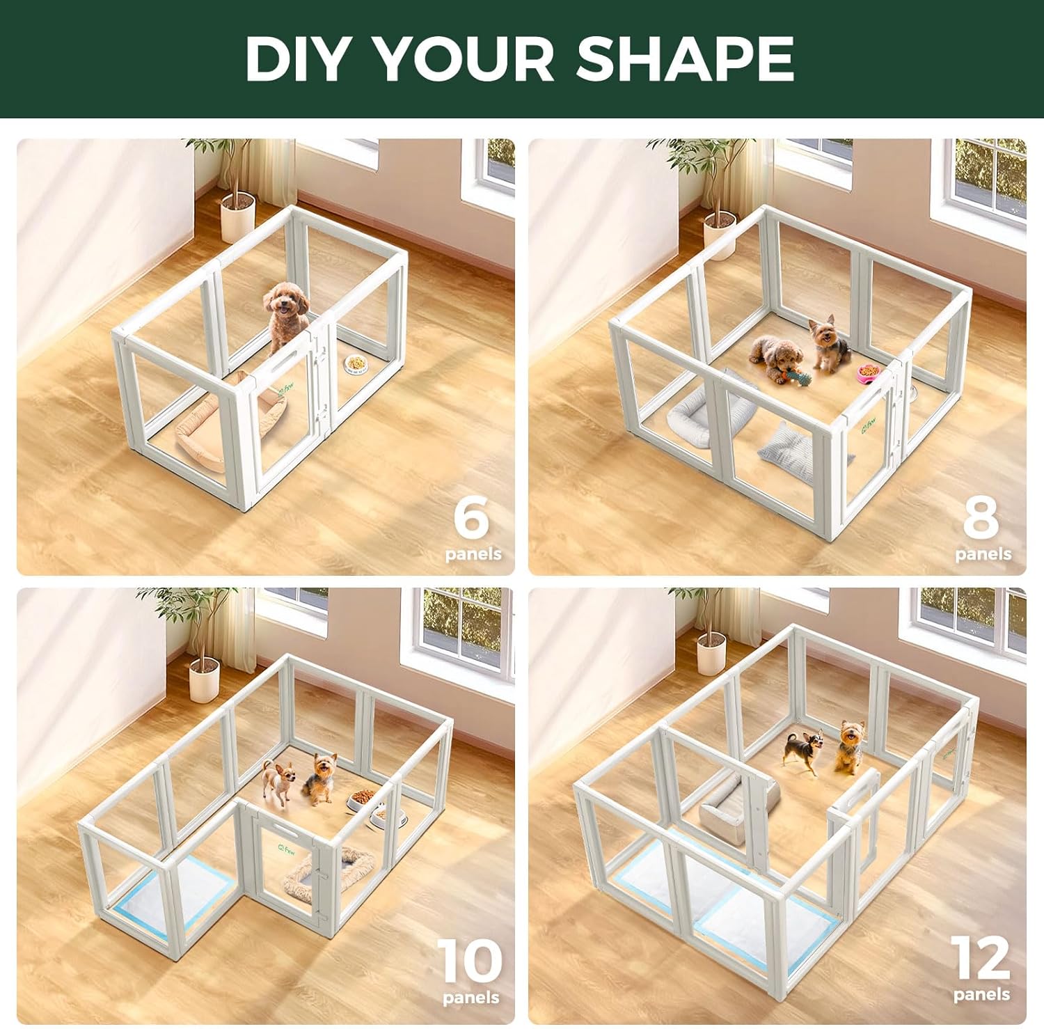 FXW AuraSpace Acrylic Indoor Unleashed Dog Playpen for Puppies and Small Dogs, 24 Inch, 16 Panels, White