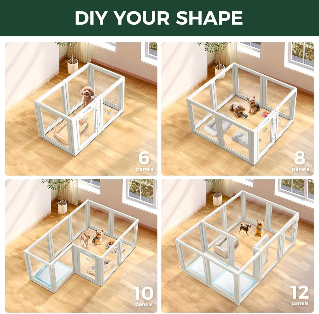 FXW AuraSpace Acrylic Indoor Unleashed Dog Playpen for Puppies and Small Dogs, 24 Inch, 10 Panels, White