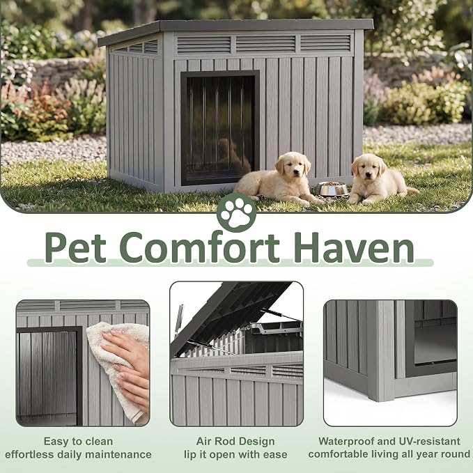 DRATO Large Dog House, Weatherproof Resin Large Dog House Outdoor - Image 3