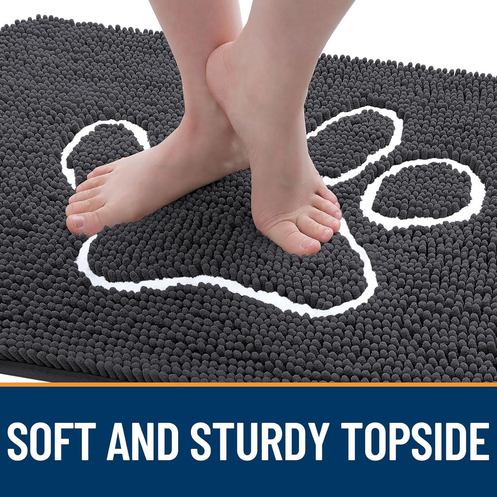 OLANLY Door Mat for Muddy Dog Paws 40x32, Ultra Absorbent Chenille Mud Doormat with Paw Print Design, Non-Slip Washable Doormat for Indoor Entryway, Quick-Dry Pet Bed Mats for Dirty Dogs, Dark Grey