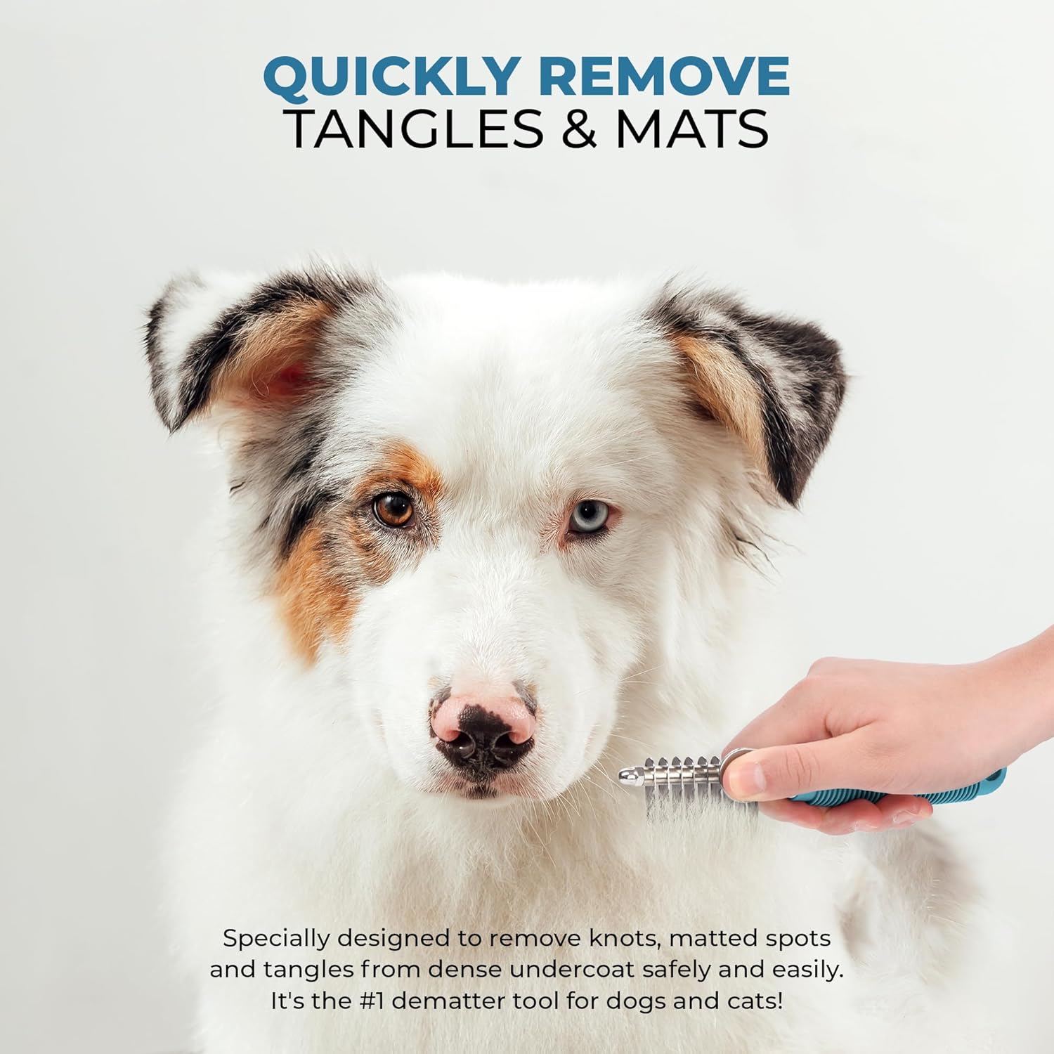 Poodle Dematting Fur Rake Comb Brush for Dogs and Cats - Long 2.5" Steel Safety Blades Metal Comb for Detangling Matted or Knotted Undercoat Hair