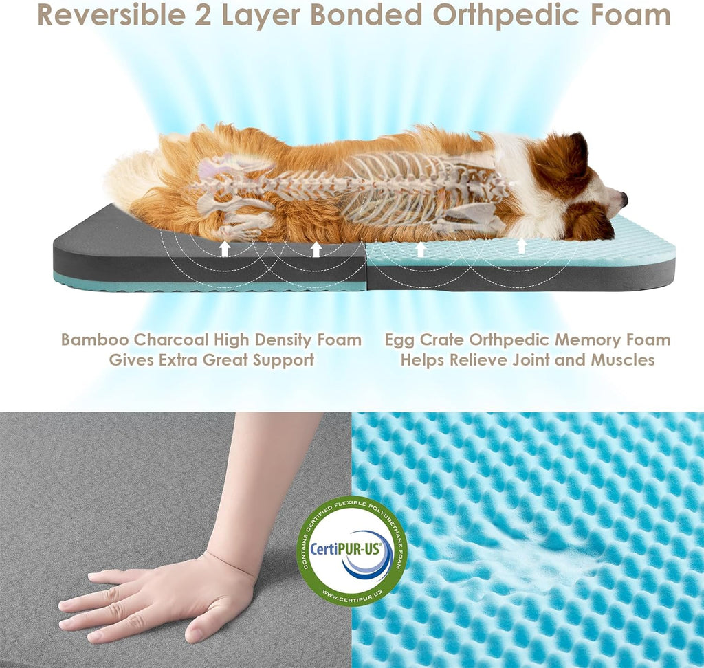 EHEYCIGA Foldable XL Dog Bed, Faux Fur Fluffy Pet Couch Bed for Large Dogs, Orthopedic Calming Memory Foam Big Pet Bed, Washable Soft Pet Sofa Bed with Non-Slip Bottom, Brown, 46"x34"x6.5"