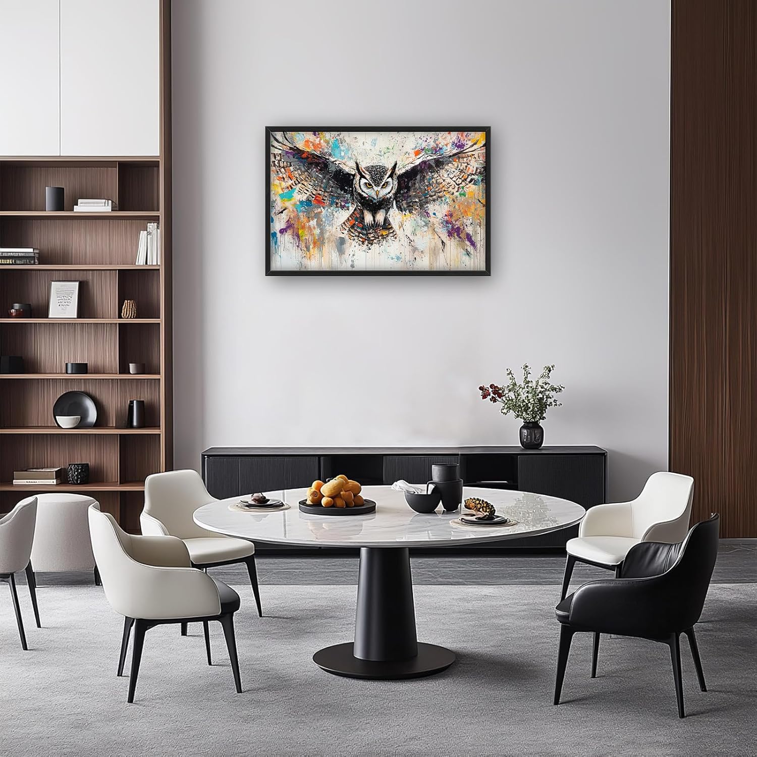Large Owl Wall Art for Living Room, Framed Oversized Banksy Owl Wall Decor Colorful Wildlife Canvas Painting Animal Pictures Modern Artwork for Living Room Bathroom Bedroom Office Dining Room 36"x24"