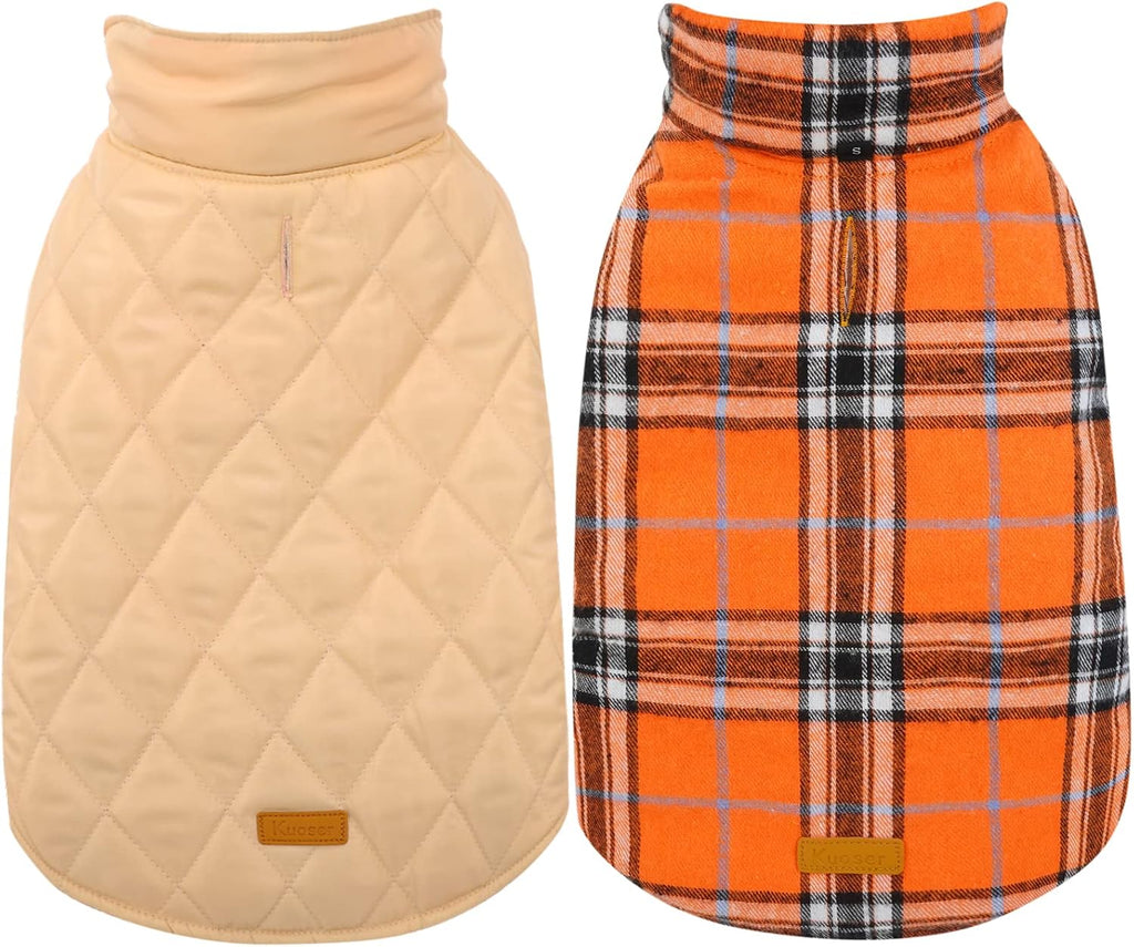 Kuoser Waterproof Dog Coat, Reversible Dog Jacket for Large Dogs, Adjustable Durable Doggie Winter Coat for Groowing Puppies Warm Puppy Cold Weather Apparel, Orange L