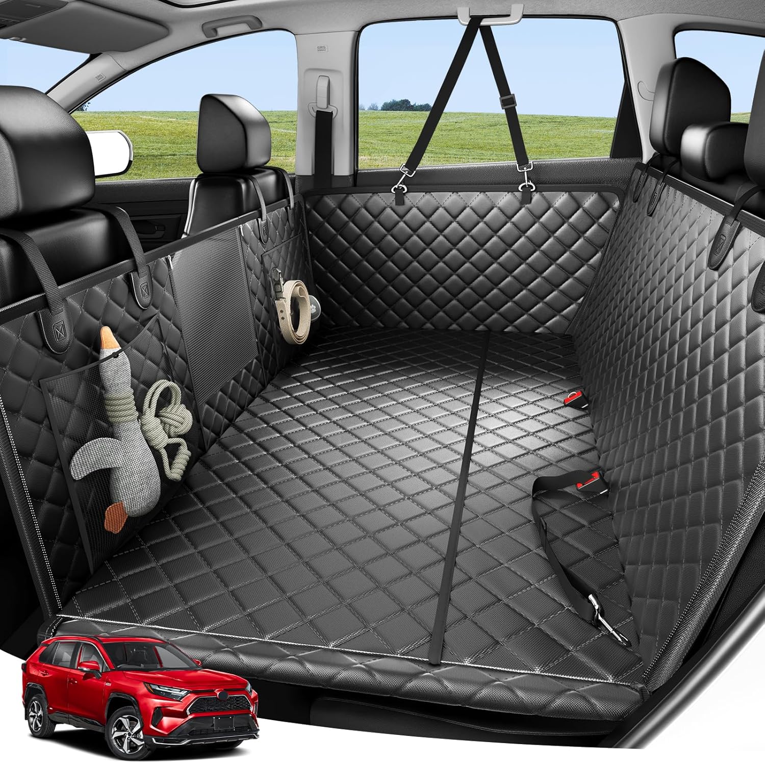 Zanch 2025 Upgraded Dog Car Seat Cover, 400 lbs Heavy Duty Hard Bottom, Waterproof & Anti-Scratch Back Seat Protector, Nonslip Pet Hammock Extender for Cars, SUV, Trucks, Standard-Black