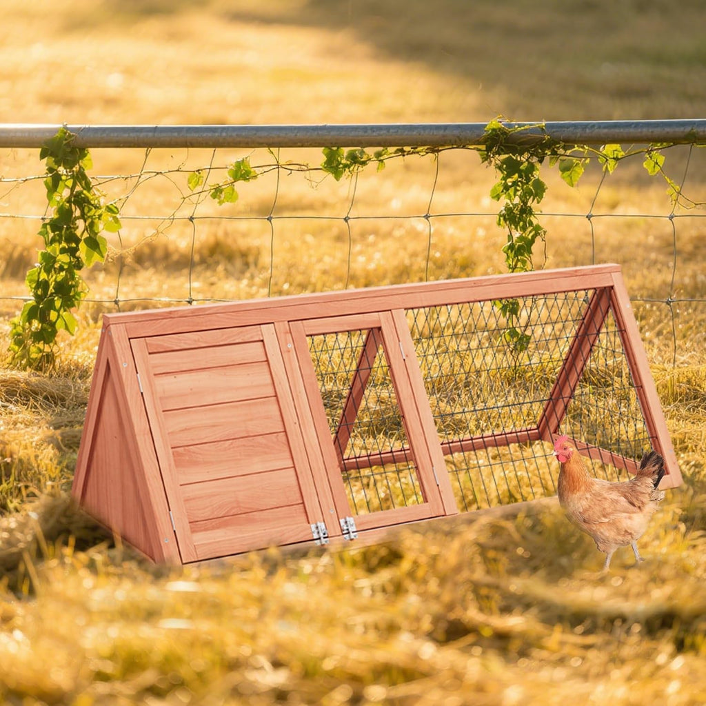 Chick Coop,Outdoor Chicken Run Cage Wooden Triangle Quail Coop with Ventilating Wire Poultry Hutch for Small Animals (Ntural Wood)