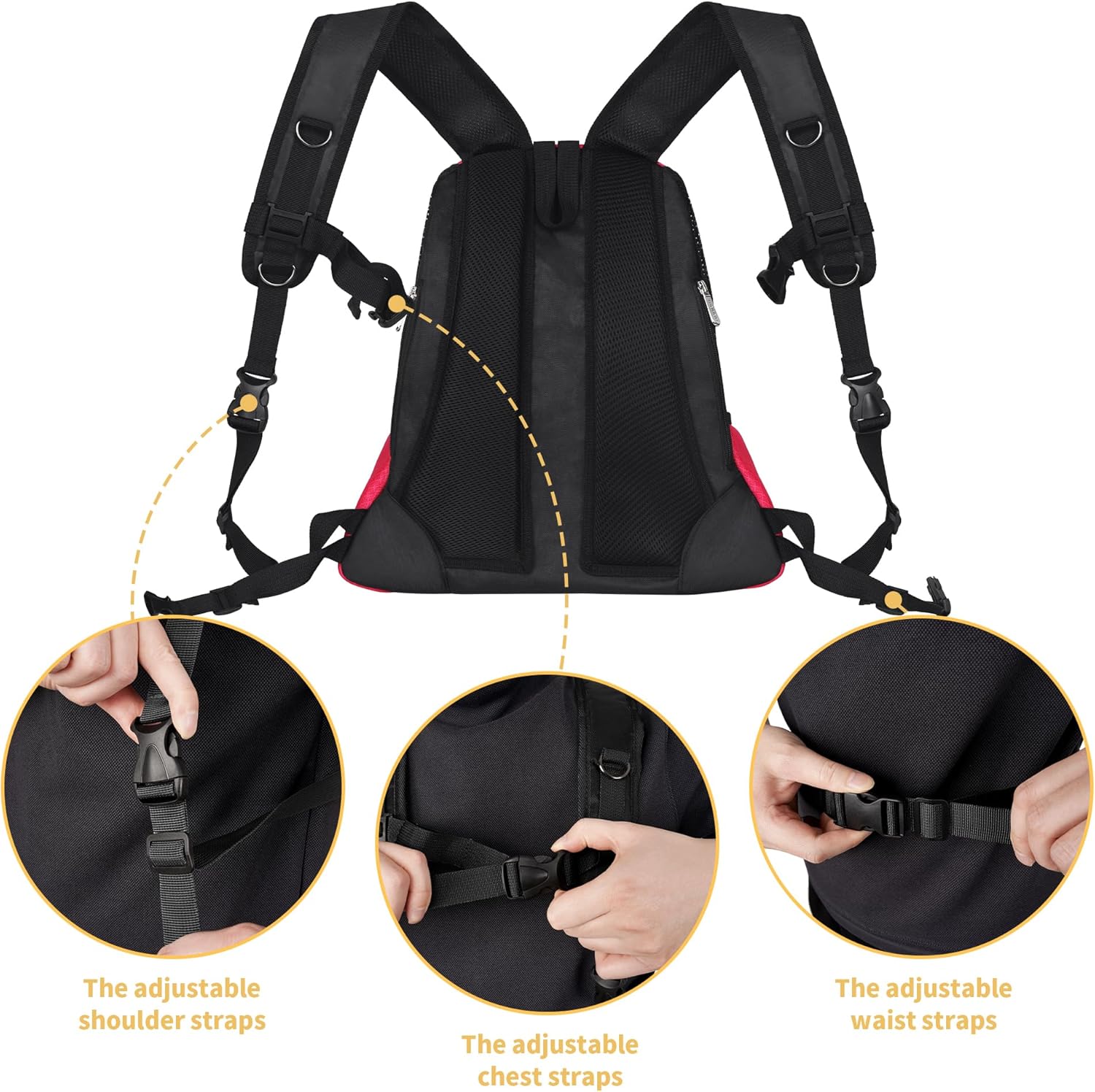 WOYYHO Pet Dog Carrier Backpack Small Dog Front Backpack Ventilated Mesh Dog Travel Back Pack with Safety Belt for Travel Hiking Cycling Outdoor Adventures (Size L: 10-14 lbs, Rethink Pink)