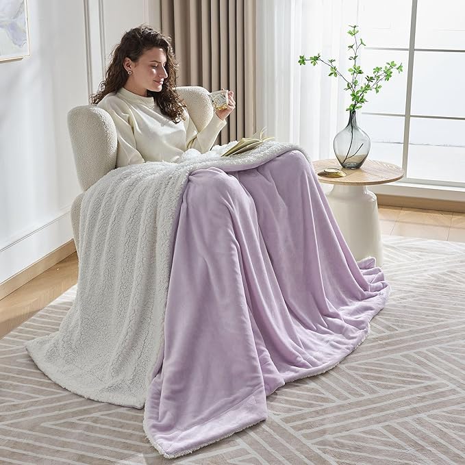 NANPIPER Warm Sherpa Blanket for Couch, Soft Fleece Twin Size for Winter, Fuzzy Plush Throw Gift for Women, Lavender 60x80 Inches