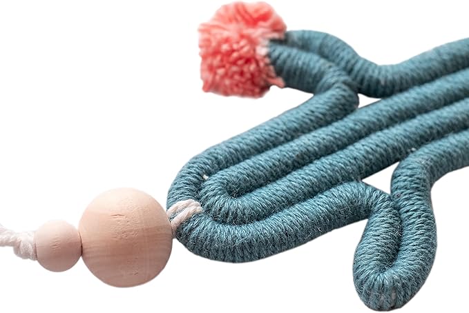 Mila Millie 2 Pack Cactus Macrame Wall Hanging | Handmade Woven Tassel Ornament for Home or Nursery Baby Kids Room Decor | Boho Nordic Scandinavian Style (Blue Green)