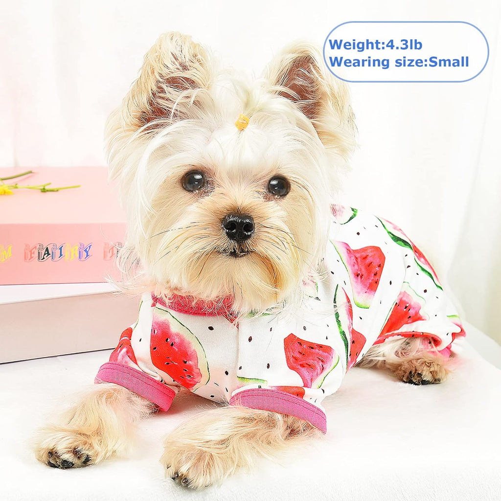 PSJ Girl Breathable Cotton Watermelon Dog Pajamas for Small Dogs - Teacup Chihuahua, Yorkie Puppy Clothes - X-Small