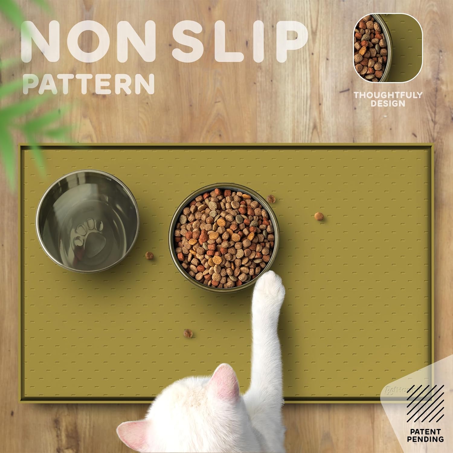 Dog Food Mat - Raised Edges Dogs Mat for Food and Water Prevent Spill, Waterproof Cat Food Mats Protect Floors, Easy Clean Dog Bowl Mats for Food and Water, Silicone Pet Food Tray
