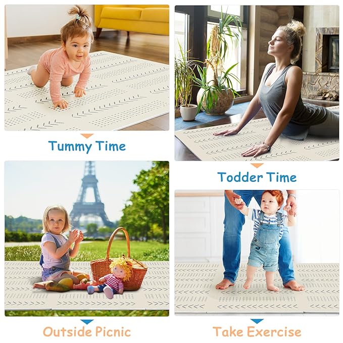 Tinideya 12 Tiles Baby Play Mats 6ft x 8ft Cream Color Puzzle Floor Mat Toddlers Waterproof Crawling Mat for Tummy Time, Crawling & Playroom