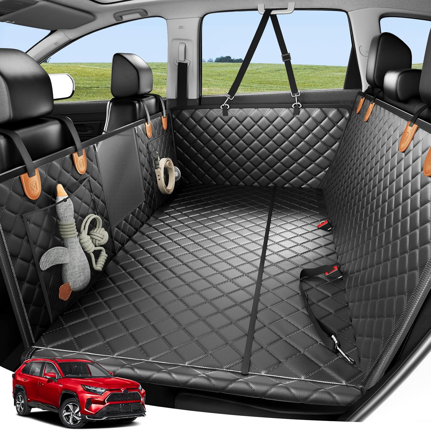 Zanch 2025 Upgraded Dog Car Seat Cover, 400 lbs Heavy Duty Hard Bottom, Waterproof & Anti-Scratch Back Seat Protector, Nonslip Pet Hammock Extender for Cars, SUV, Trucks, Standard-Orange