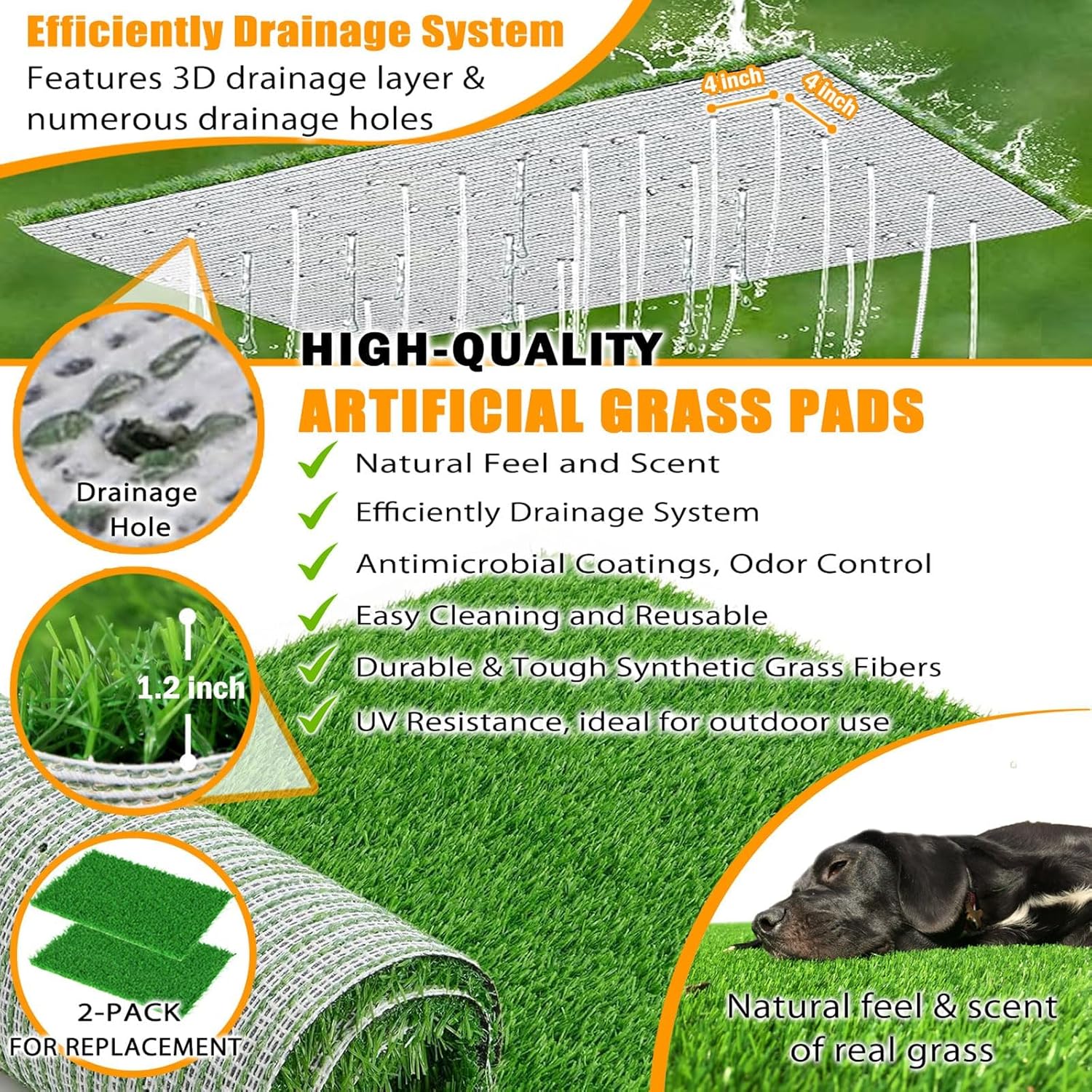 Dog Grass Pad with Tray with Stainless Steel，Reusable Large Artificial Turf Grass Potty and Puppy Pee Pads for Dogs, Portable Dog Litter Box for Indoor/Outdoor Potty Training Toilet