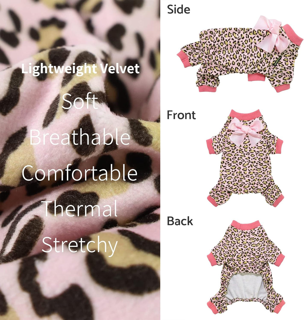 Fitwarm Leopard Dog Pajamas, Fleece Dog Clothes for Small Dogs Girl with Legs, Pet Onesie, Cat Outfit, Pink, Small