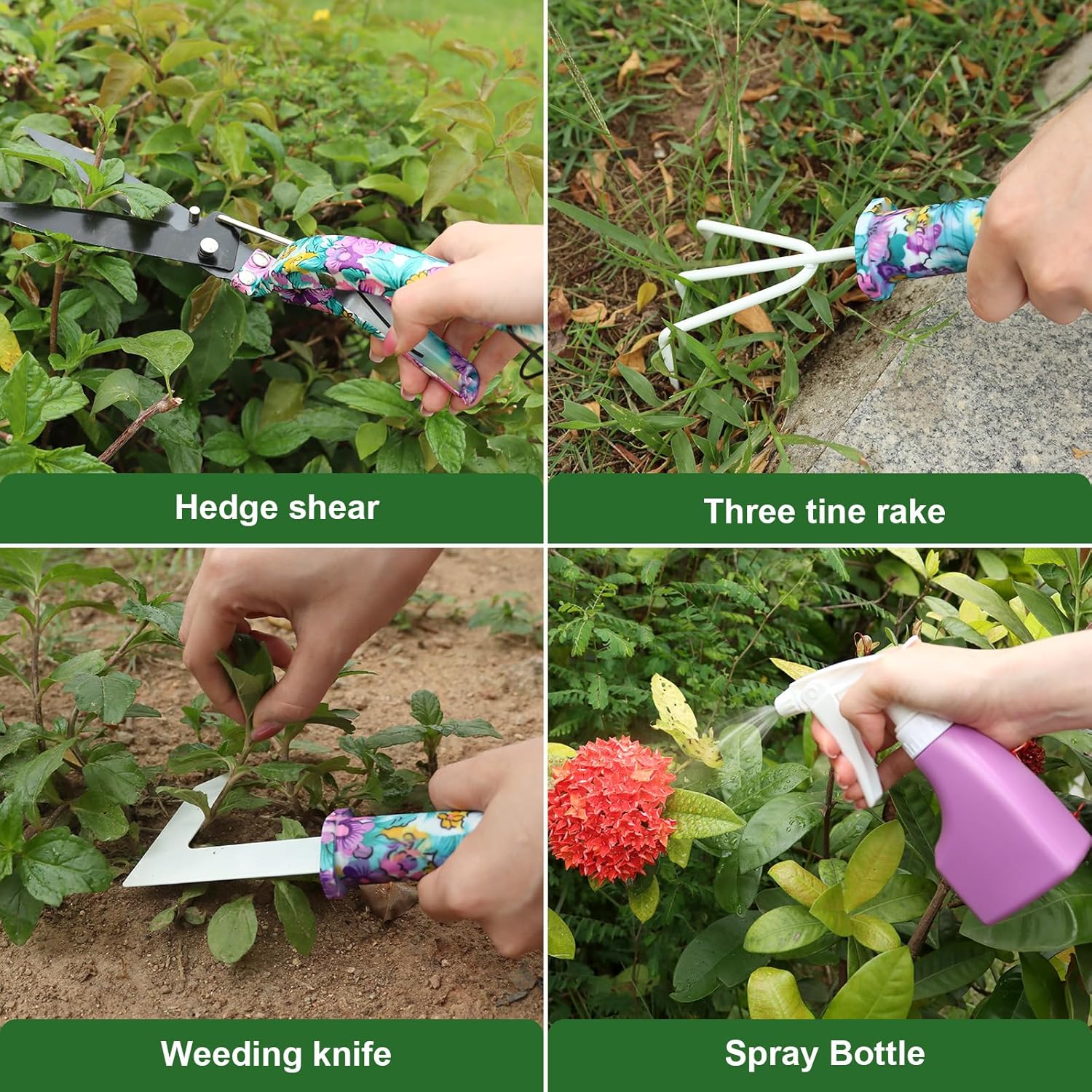 Gardening Tool Set 10-Piece, Heavy Duty Garden Tool Set with Purple Floral Tote Bag and Gift Box, Gardening Tools Kit with Ergonomic Non-Slip Handle, Ideal Gardening Gifts for Women Mom