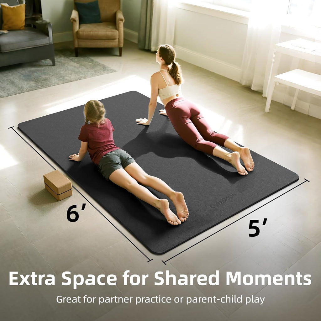 Extra Large Yoga Mat - 72"x35", 72"x48", 78"x57" - Wide TPE Exercise Mat for Home, Stretching, Couples & Family Workouts - 6-12mm Thick, Non-Slip & Waterproof - with Carry Bag and Straps