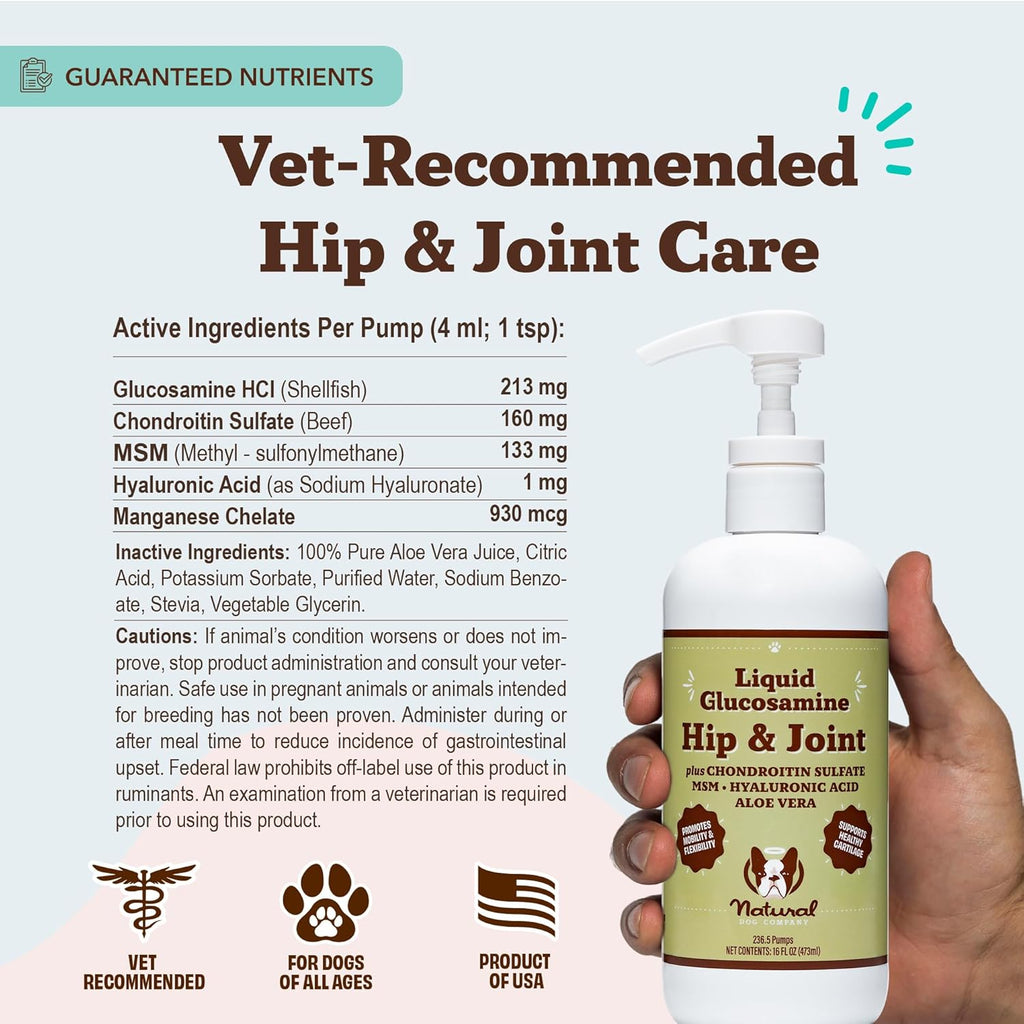 Natural Dog Company Liquid Glucosamine for Dogs, Hip & Joint Oil, Extra Strength Cartilage, Joint Supplement for Dogs, Helps Mobility, Eases Occasional Stiffness, Glucosamine Chondroitin, 32 oz.