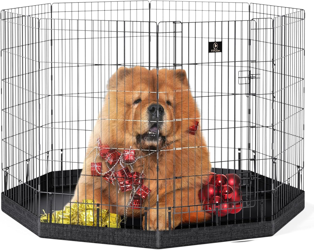 PJYuCien Dog Playpen, 8 Panels 42’’H Dog Pens Indoor with Bottom Pad, Metal Foldable Pet Puppy Exercise Fence Crate Kennel, Better for Medium and Big Animals,Black
