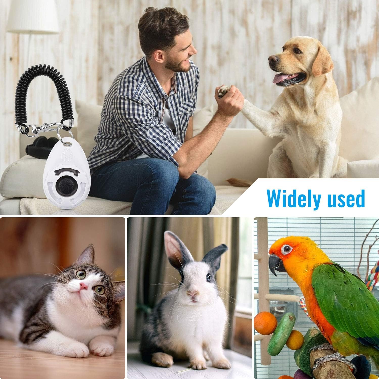 Dog Clicker for Training, 2 Pack Dog Training Clicker, Clicker Dog Training with Wrist Strap, Pet Training Clicker, Perfect for Dog Cat Puppies Behavioral Training (Blue and White)