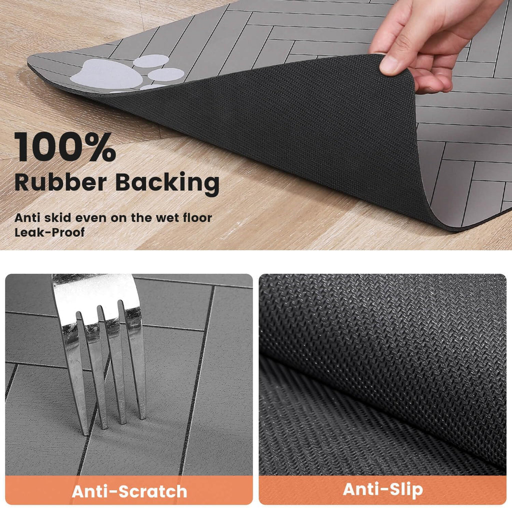 Pet Feeding Mat-Absorbent Pet Placemat for Food and Water Bowl, with Waterproof Rubber Backing, Quick Dry Water Dispenser Mat for Dog and Cat (17"x27", Striped Light Gray)