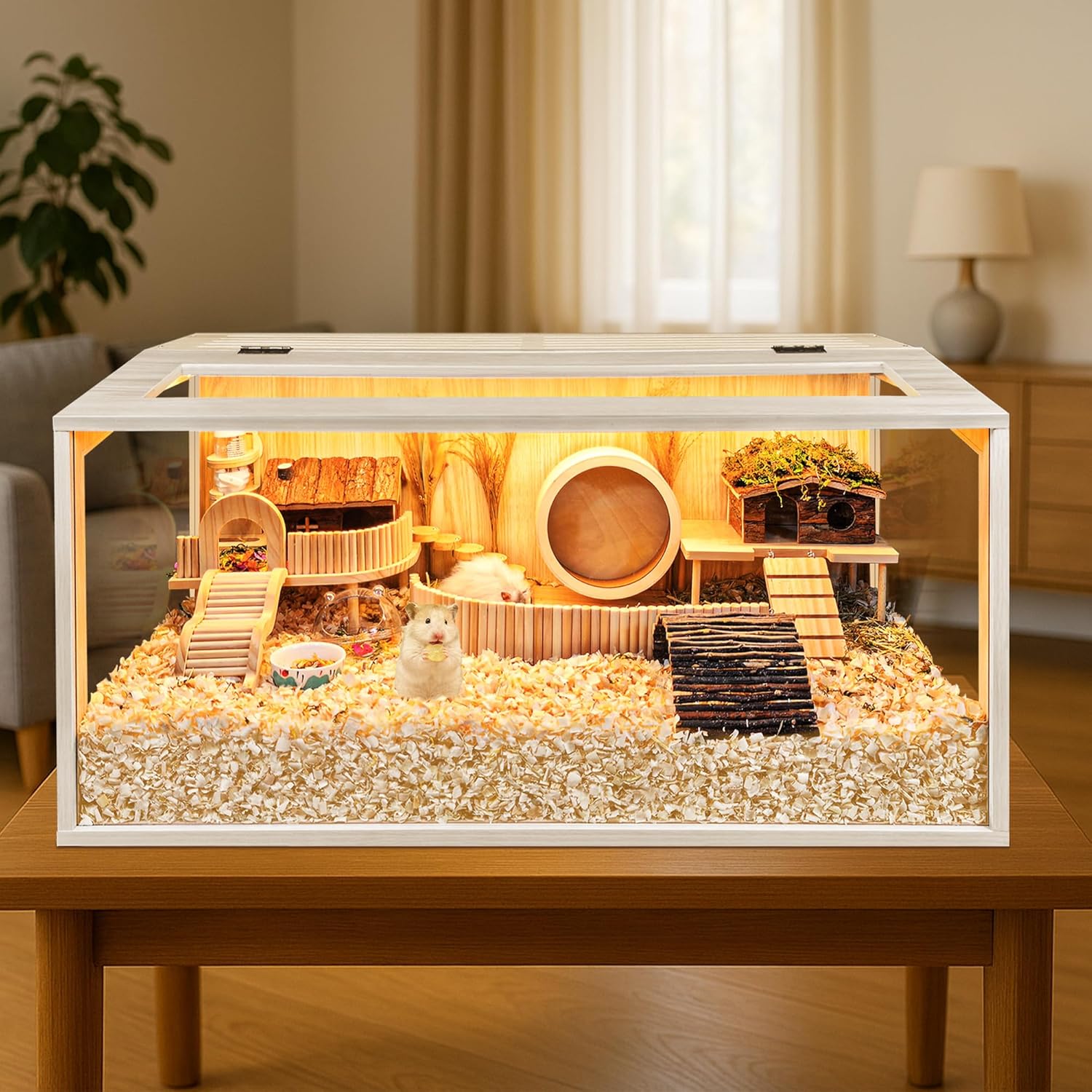 Prolee Hamster Cage Chewproof Wooden 24 Inch Guinea Pig Cages Mice and Rat Habitat Openable Top with Acrylic Sheets Solid Built