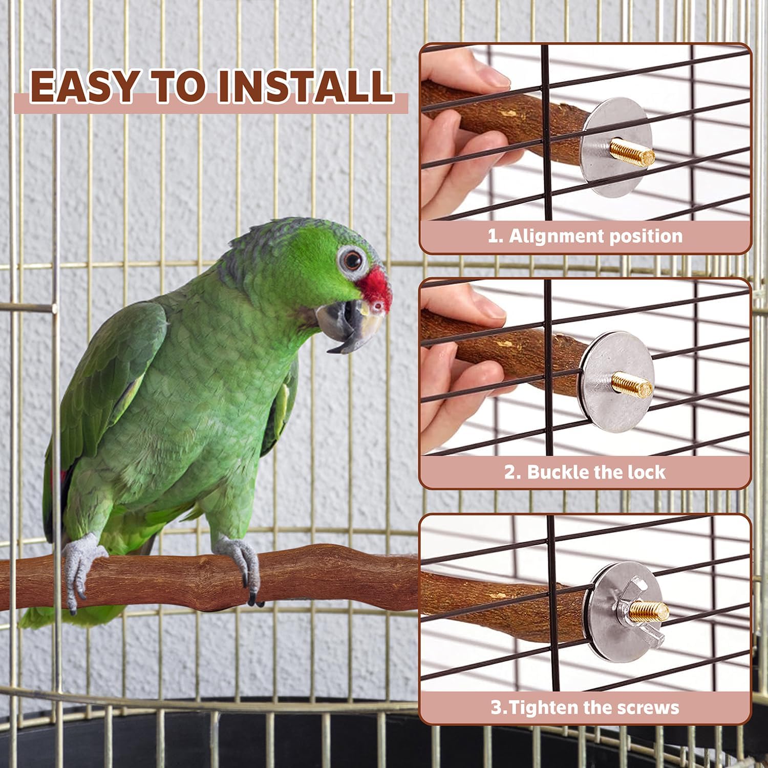 5PCS Bird Perch Stand Natural Wooden Parrot Stand Branch,3 Grape Wood Perch,2 Platform,Paw Grinding Fork Parakeet Chewing Stick Exercise Training Branches for Cockatiels,Small Birds