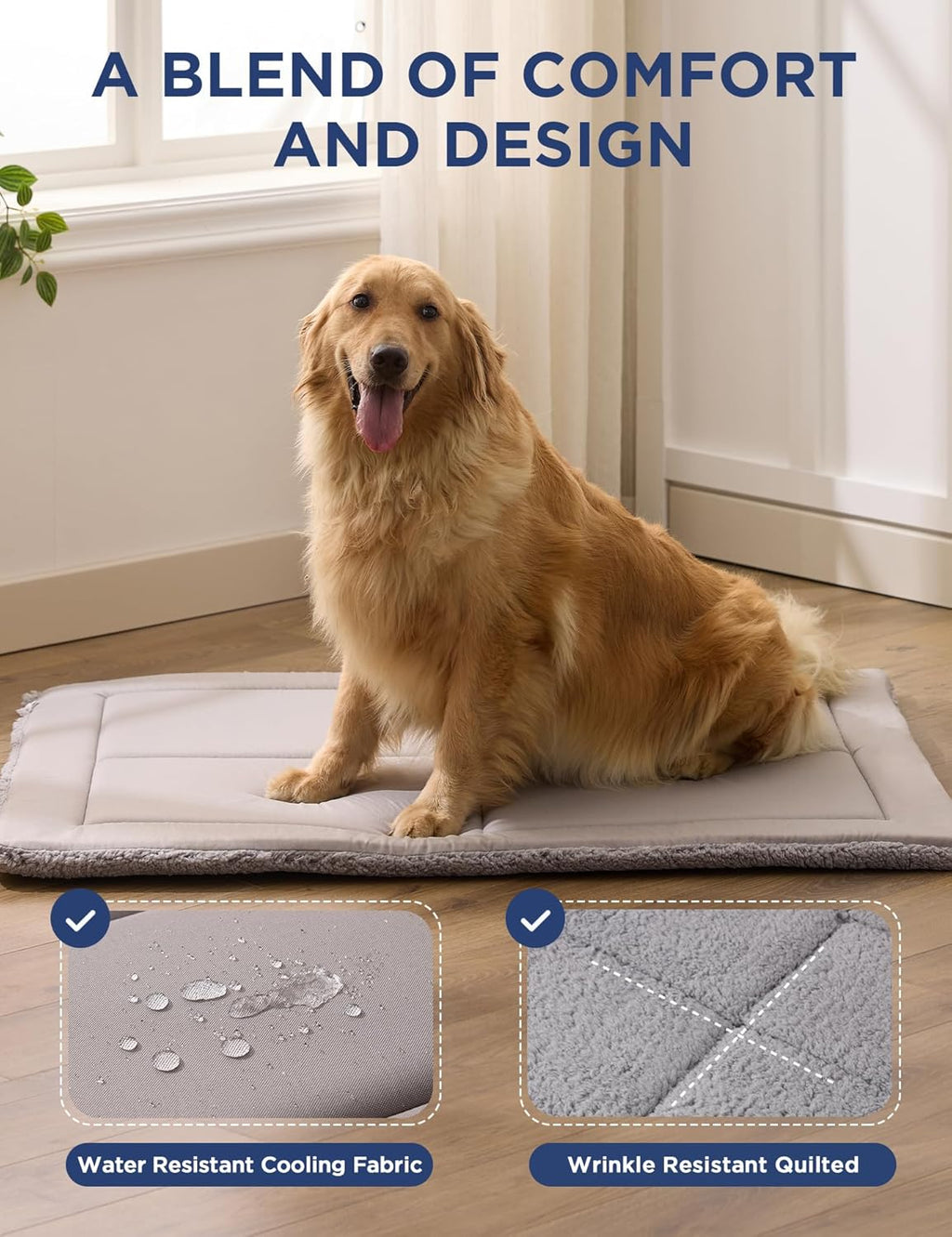 Joydeco Low Profile Dog Crate Mat Reversible Bed Pad, Washable Dog Pad Mat with Ultra Soft Fleece, Compact Design Kennel Beds Mats for Extra Large Jumbo Medium Small Pets, 48" x 30" Gray