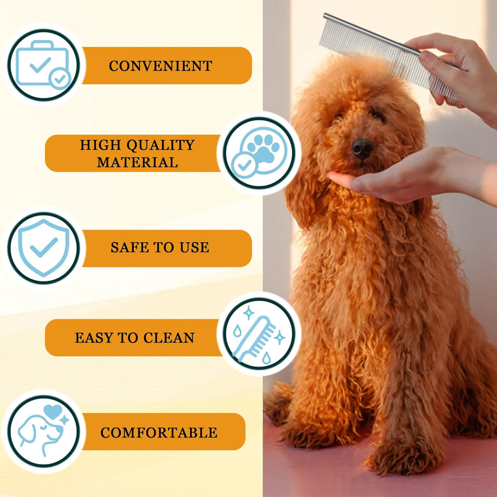 Dog Comb and Cat Combs Stainless Steel Teeth, Grooming Tool for Long & Short Hair, Dematting Comb for Dogs, Removes Tangles & Knots (Small and Large Silver)