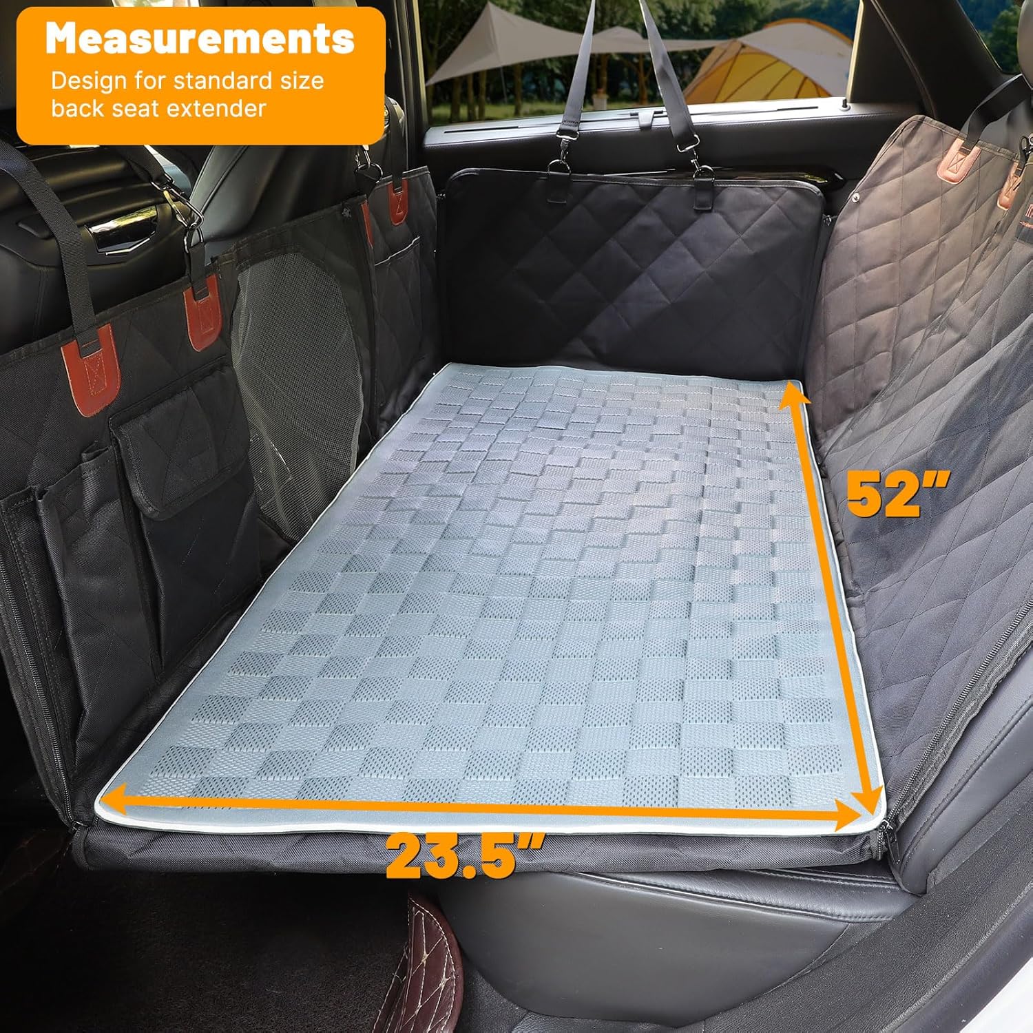 Non-Slip Pet Bed Mat for Back Seat Extender, Hair Resistant Dog Blanket for Hard Bottom Dog Car Seat Cover, Anti Slip Pet Linner Backseat Cover Deep Gray