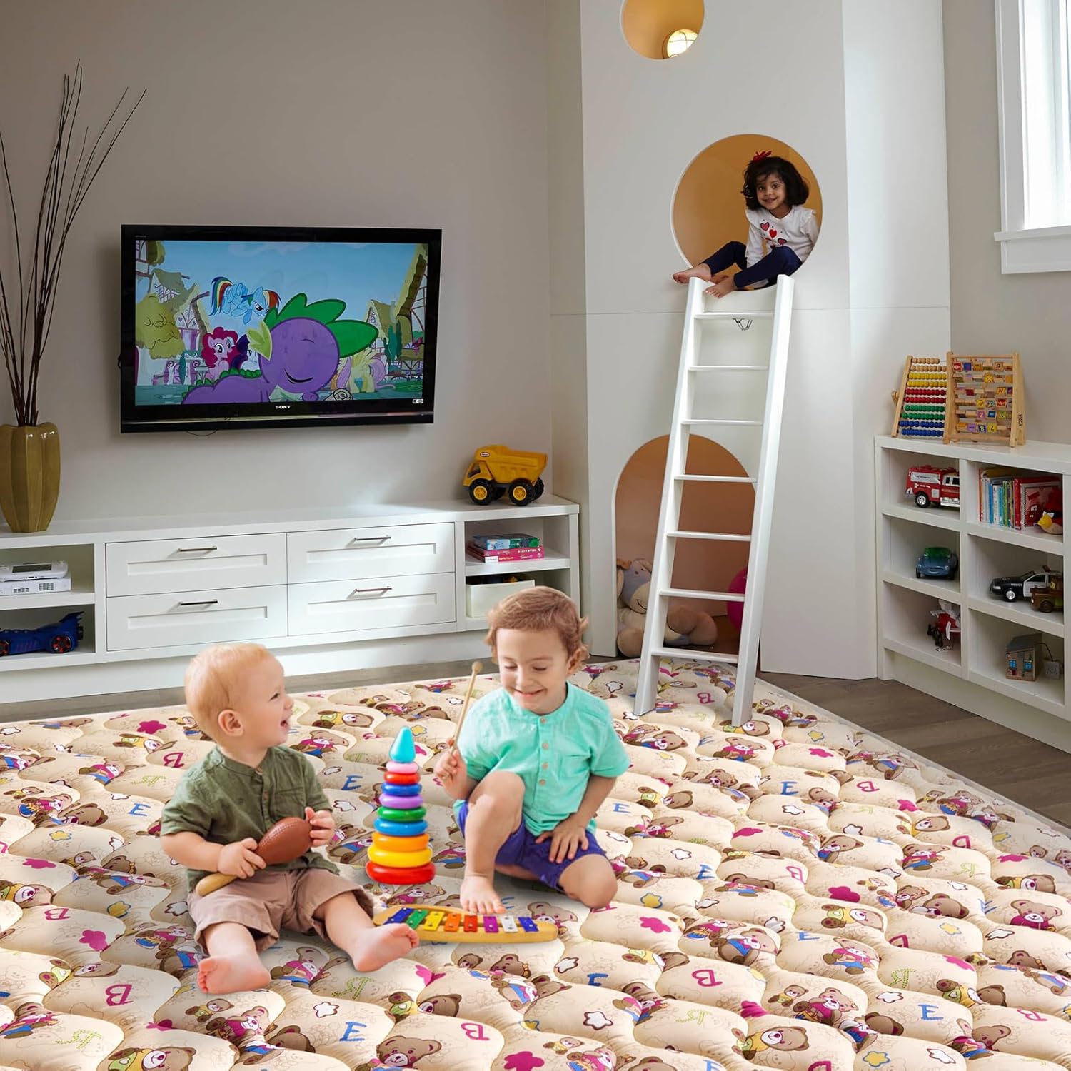 Vibe Bear Baby Play Mat - 79" X 71",Premium Thicker Foam One-Piece Crawling Mat, Extra Large Anti-Slip Activity Playmat for Babies, Toddlers & Infants