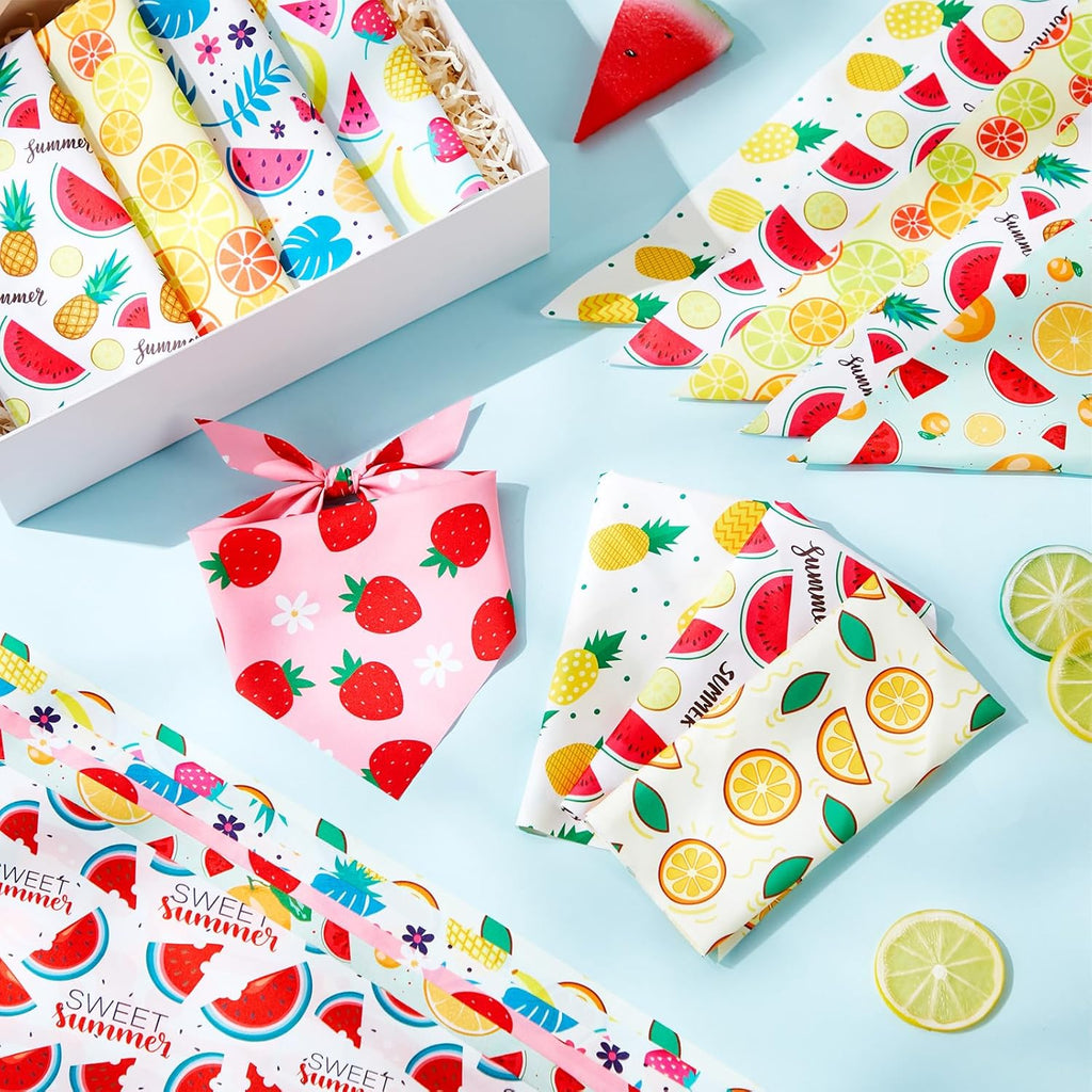 100 Pcs Fruit Dog Bandanas Bulk Summer Bandanas for Dogs Hawaiian Soft Bibs Adjustable Triangle Scarf for Small Medium Large Pet Costume