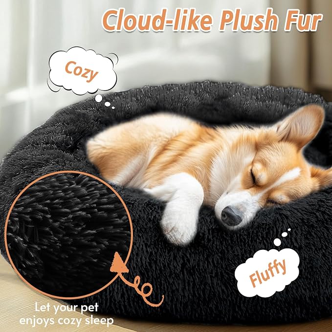 JOLLYVOGUE Calming Dog Beds Large Sized Dog, 36in Donut Washable Large Pet Bed - Image 2