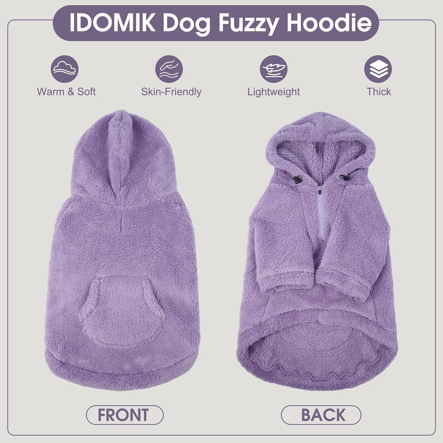 IDOMIK Fuzzy Dog Sweater with Adjustable Hood, Warm Fleece Dog Sweater Hoodie with Harness Hole & Pocket, Pullover Sweaters for Large Dogs, Fuzzy Hooded Sweatshirt for Fall Winter Christmas,Purple,3XL